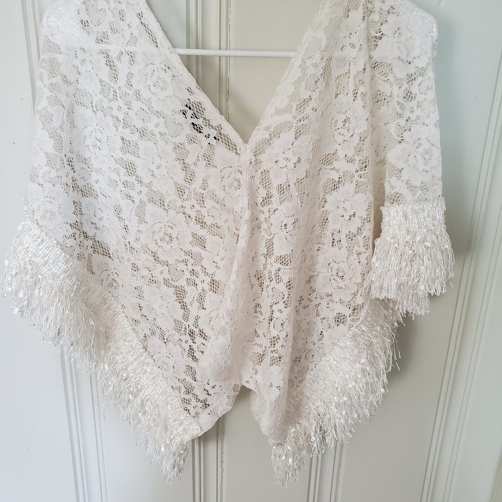 OAK Lace/Fringe Crop Top, Size Small (So Pretty and Feminine)